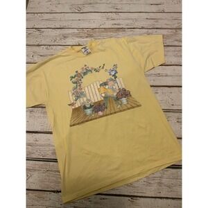 Vintage Jerzees Endless Designs Teddy Bear Cat T-Shirt Yellow Large Cottagecore